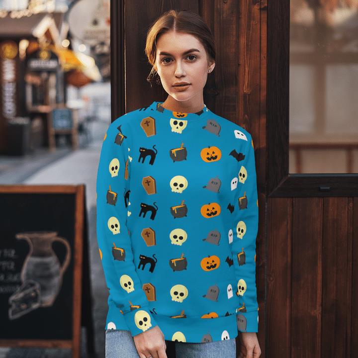 Funny Halloween Symbols Pumpkin Tomb Spooky 3D Aop Sweatshirt 1 » Cool Gifts for You - Mfamilygift Funny Halloween Symbols Pumpkin Tomb Spooky 3D Aop Sweatshirt 1