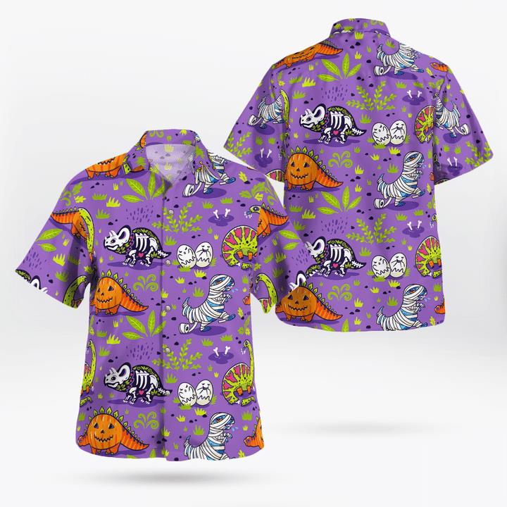 Funny Mummy Ghost Skeleton Dinosaur Happy Halloween Spooky 3D Hawaii Shirt