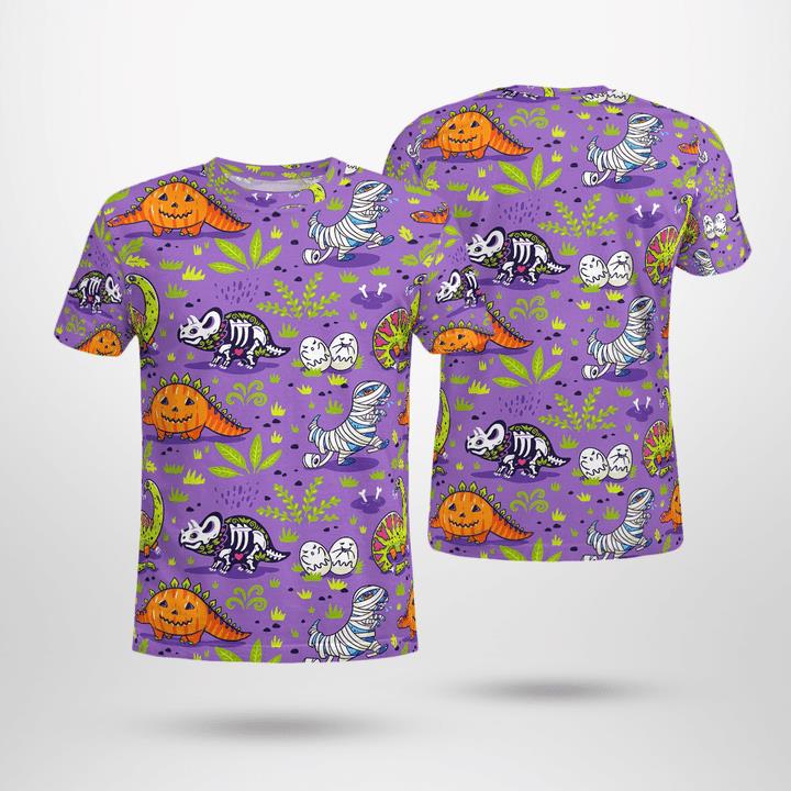 Funny Mummy Ghost Skeleton Dinosaur Happy Halloween Spooky 3D T-Shirt