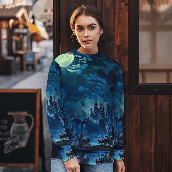 Gloomy Full Moon Night Haunted Castle Spooky 3D Aop Sweatshirt 1 » Cool Gifts for You - Mfamilygift Gloomy Full Moon Night Haunted Castle Spooky 3D Aop Sweatshirt 1
