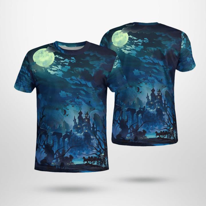 Gloomy Full Moon Night Haunted Castle Spooky 3D T-Shirt
