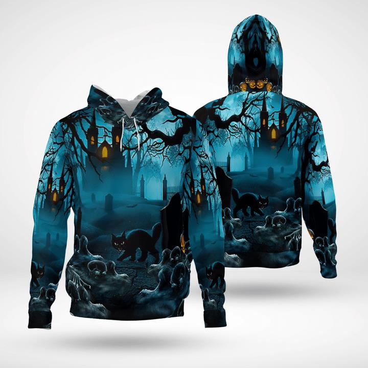 Gloomy Night Haunted Castle Black Cat Scary Halloween Spooky 3D Hoodies Gloomy Night Haunted Castle Black Cat Scary Halloween Spooky 3D Hoodies