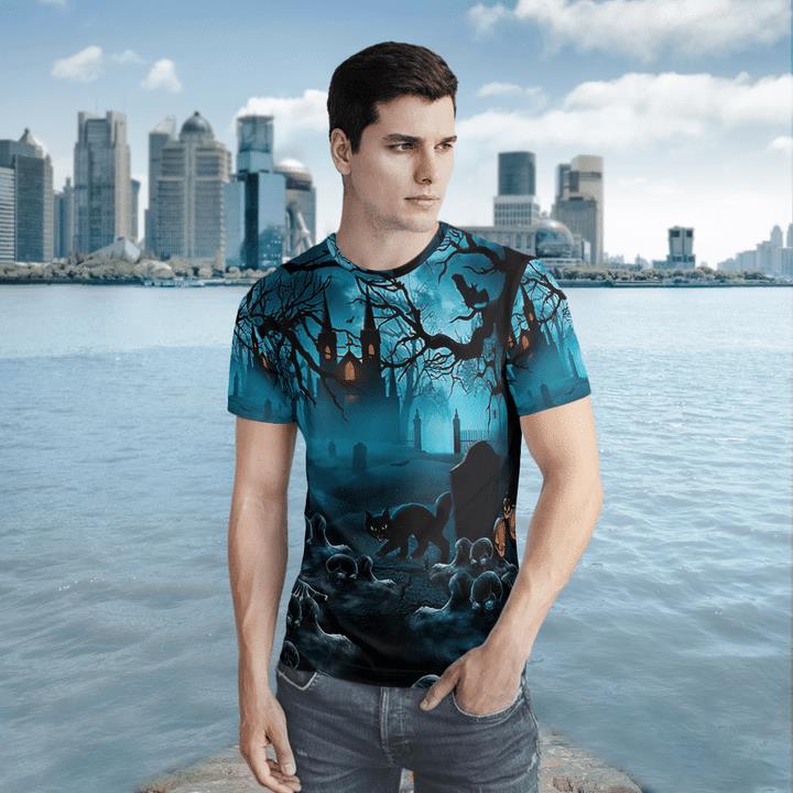 Gloomy Night Haunted Castle Black Cat Scary Halloween Spooky 3D T-Shirt 1 » Cool Gifts for You - Mfamilygift Gloomy Night Haunted Castle Black Cat Scary Halloween Spooky 3D T-Shirt 1