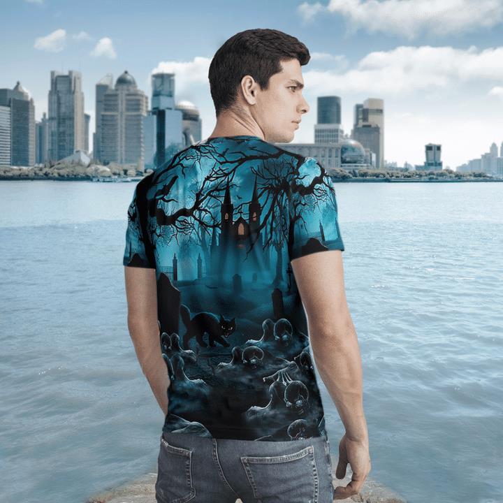 Gloomy Night Haunted Castle Black Cat Scary Halloween Spooky 3D T-Shirt 2 » Cool Gifts for You - Mfamilygift Gloomy Night Haunted Castle Black Cat Scary Halloween Spooky 3D T-Shirt 2