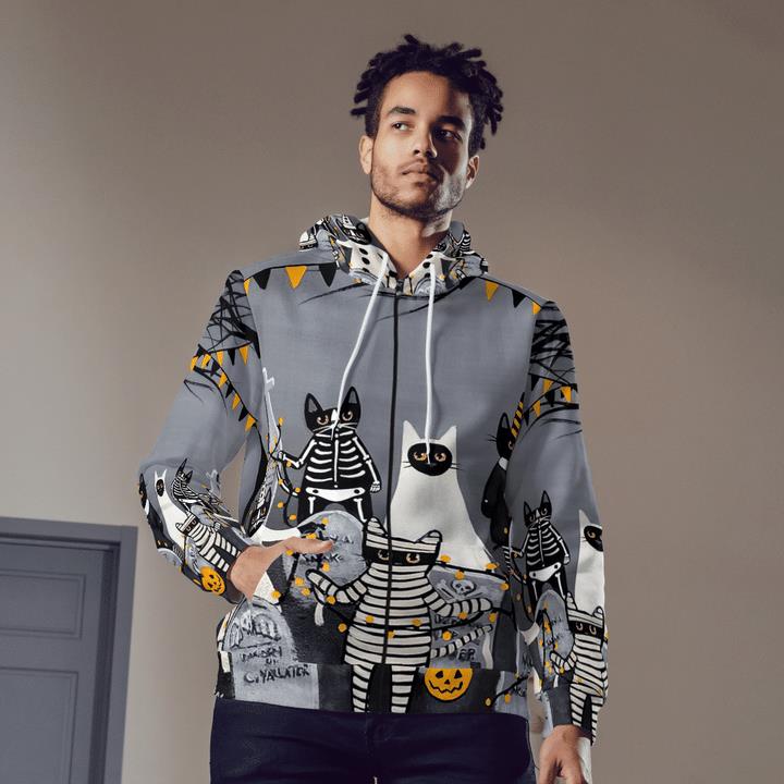 Graveyard At Night Cats Masquerade Ghost Mummy Skelecat Spooky 3D Zip Hoodies 1 » Cool Gifts for You - Mfamilygift Graveyard At Night Cats Masquerade Ghost Mummy Skelecat Spooky 3D Zip Hoodies 1