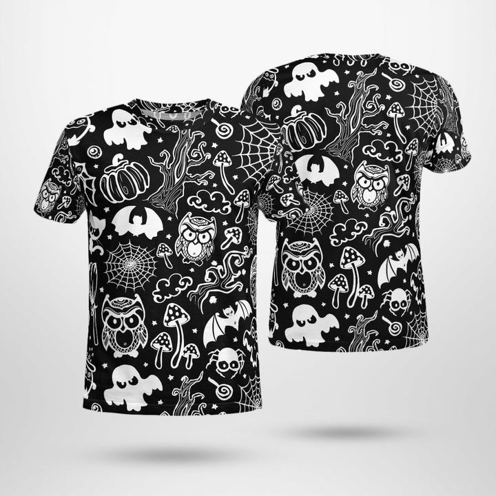 Halloween Animals Symbols Scarry Night Black 3D T-Shirt