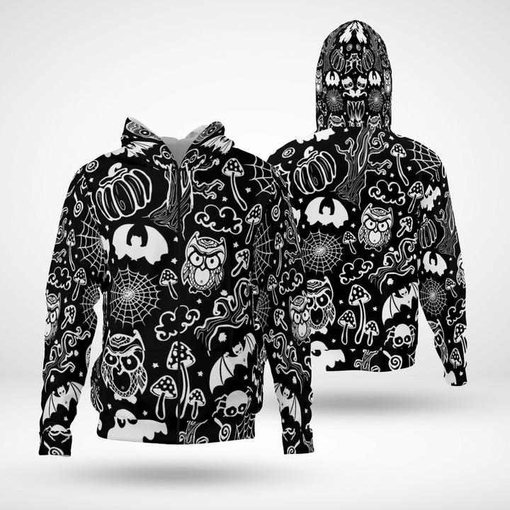Halloween Animals Symbols Scarry Night Black 3D Zip Hoodies
