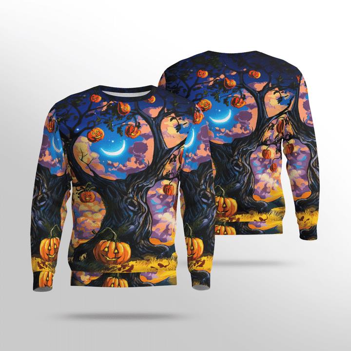 Halloween Crescent Moon Night Haunted Tree Pumpkin 3D Aop Sweatshirt