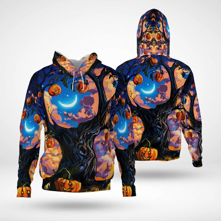 Halloween Crescent Moon Night Haunted Tree Pumpkin 3D Hoodies Halloween Crescent Moon Night Haunted Tree Pumpkin 3D Hoodies