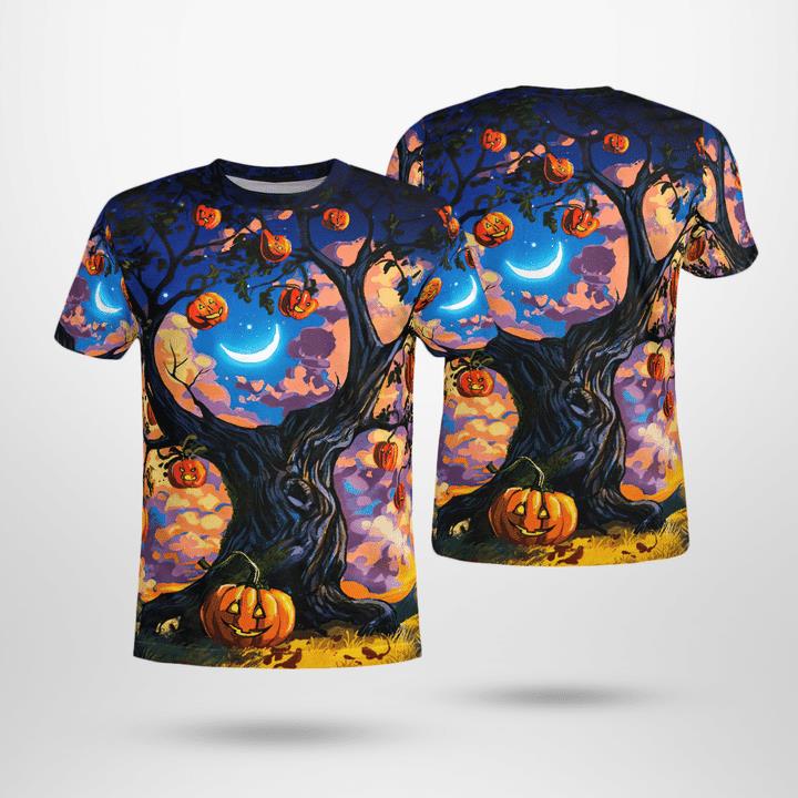 Halloween Crescent Moon Night Haunted Tree Pumpkin 3D T-Shirt Halloween Crescent Moon Night Haunted Tree Pumpkin 3D T-Shirt