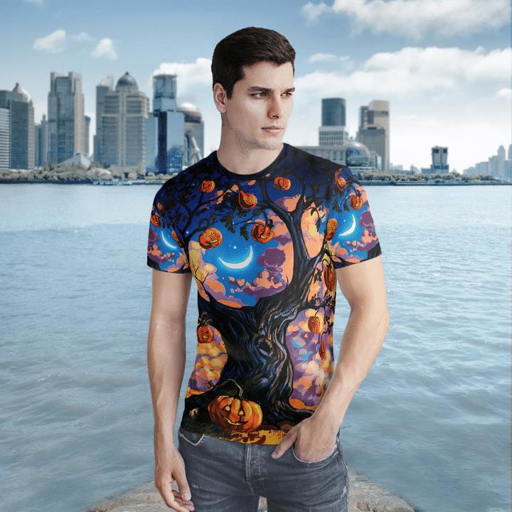 Halloween Crescent Moon Night Haunted Tree Pumpkin 3D T-Shirt 1 » Cool Gifts for You - Mfamilygift Halloween Crescent Moon Night Haunted Tree Pumpkin 3D T-Shirt 1