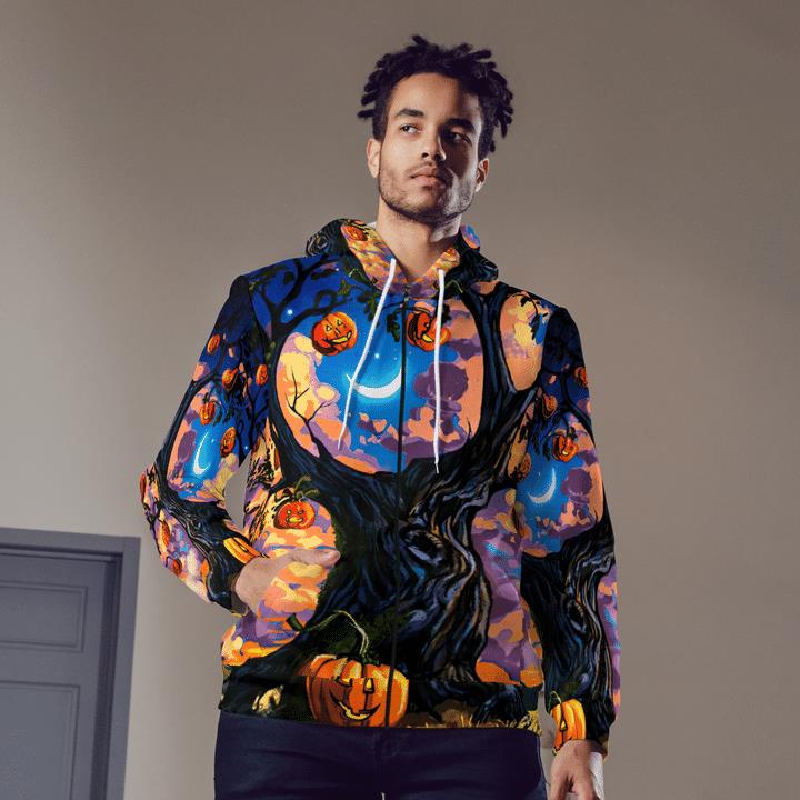 Halloween Crescent Moon Night Haunted Tree Pumpkin 3D Zip Hoodies 1 » Cool Gifts for You - Mfamilygift Halloween Crescent Moon Night Haunted Tree Pumpkin 3D Zip Hoodies 1
