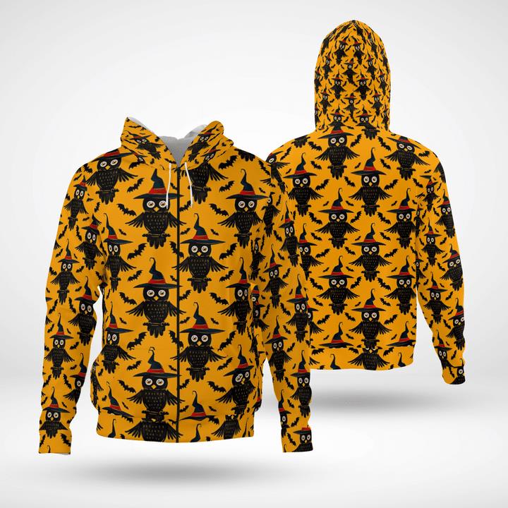 Halloween Cute Black Owl Witchs Pet Spooky 3D Zip Hoodies Halloween Cute Black Owl Witchs Pet Spooky 3D Zip Hoodies