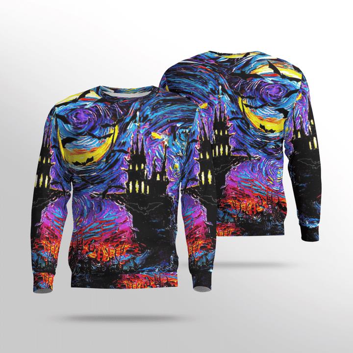 Halloween Haunted Castle In Starry Night Spooky 3D Aop Sweatshirt