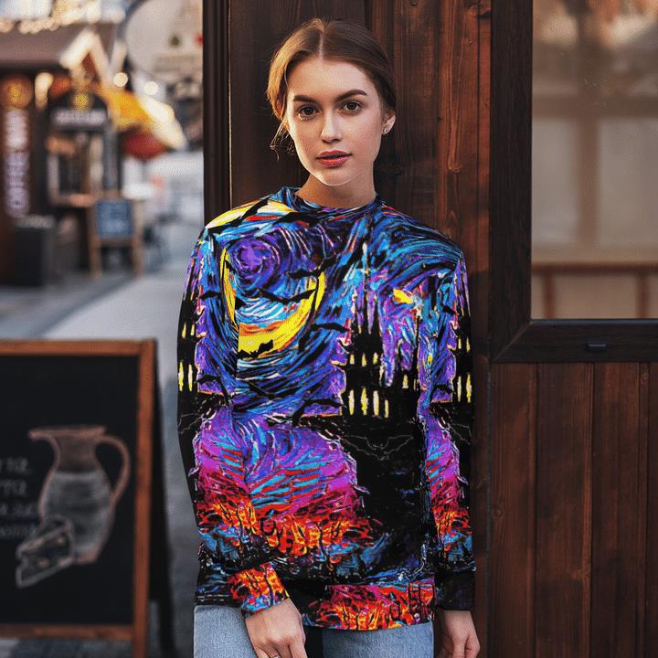 Halloween Haunted Castle In Starry Night Spooky 3D Aop Sweatshirt 1 » Cool Gifts for You - Mfamilygift Halloween Haunted Castle In Starry Night Spooky 3D Aop Sweatshirt 1