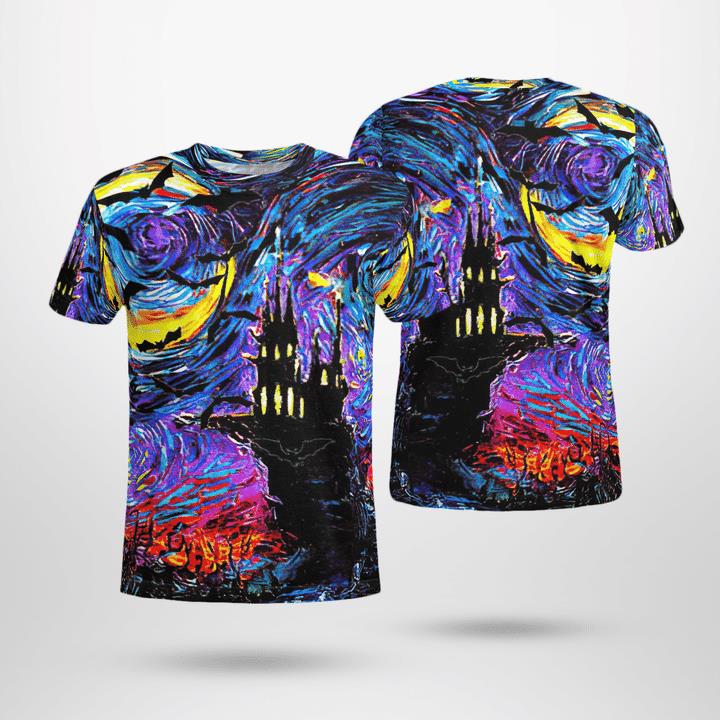 Halloween Haunted Castle In Starry Night Spooky 3D T-Shirt