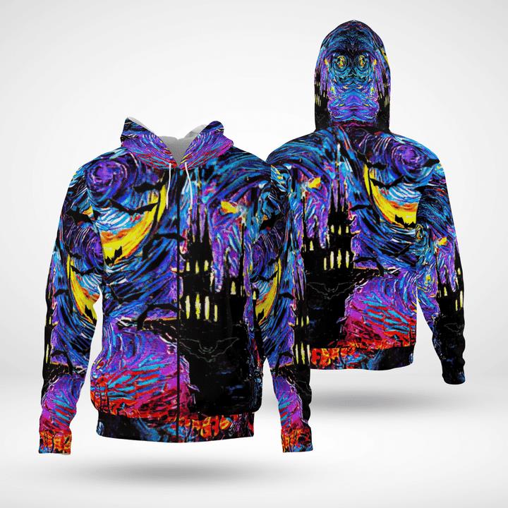Halloween Haunted Castle In Starry Night Spooky 3D Zip Hoodies