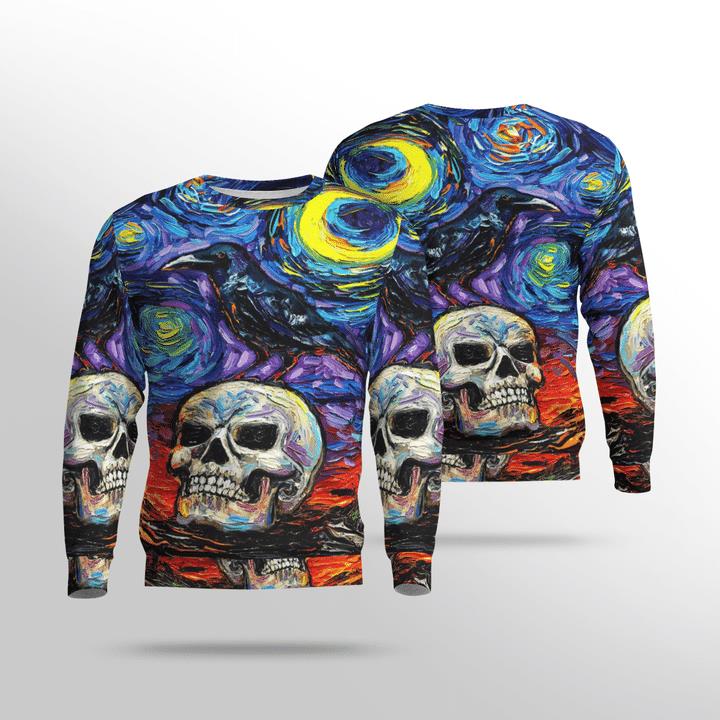 Halloween Scary Skull In Starry Night Spooky 3D Aop Sweatshirt