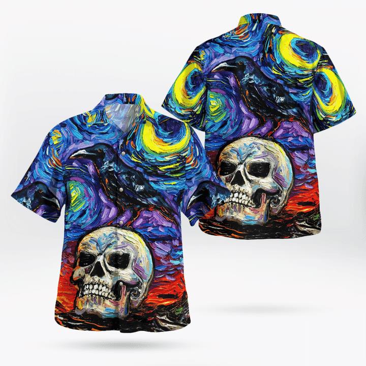Halloween Scary Skull In Starry Night Spooky 3D Hawaii Shirt