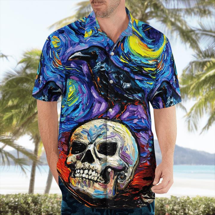 Halloween Scary Skull In Starry Night Spooky 3D Hawaii Shirt 1 » Cool Gifts for You - Mfamilygift Halloween Scary Skull In Starry Night Spooky 3D Hawaii Shirt 1