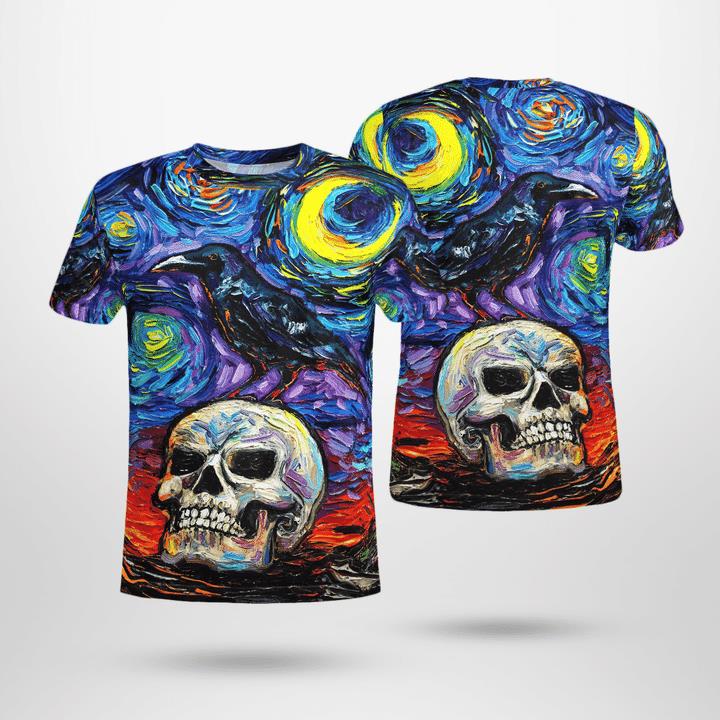 Halloween Scary Skull In Starry Night Spooky 3D T-Shirt