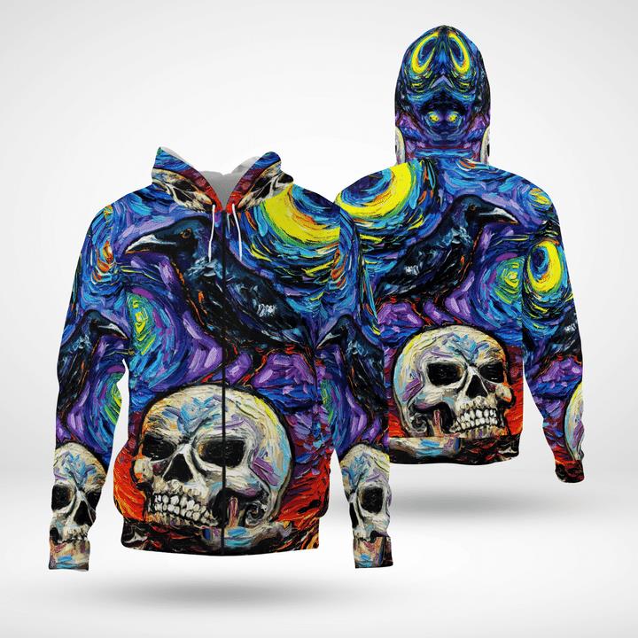 Halloween Scary Skull In Starry Night Spooky 3D Zip Hoodies