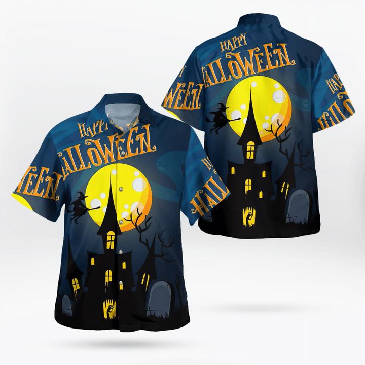 Happy Halloween Golden Moon Night Haunted House Spooky 3D Hawaii Shirt Happy Halloween Golden Moon Night Haunted House Spooky 3D Hawaii Shirt