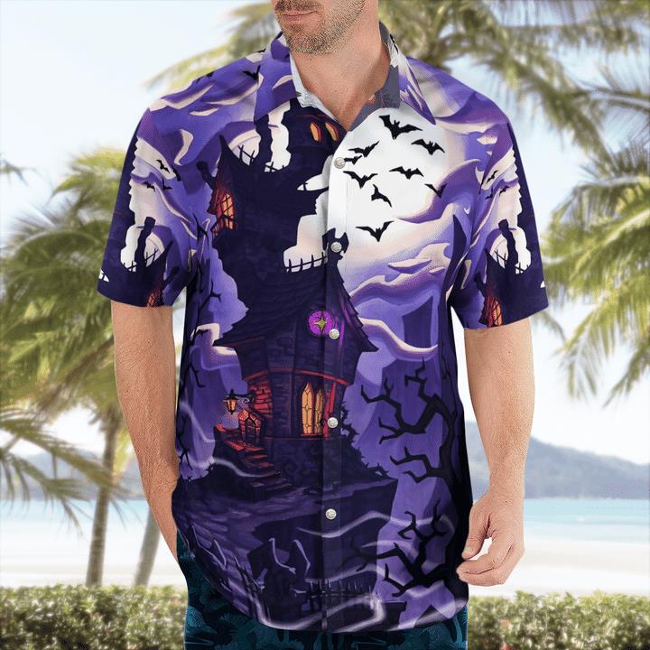 Haunted House At Full Moon Night Bat Rising Spooky 3D Hawaii Shirt 1 » Cool Gifts for You - Mfamilygift Haunted House At Full Moon Night Bat Rising Spooky 3D Hawaii Shirt 1