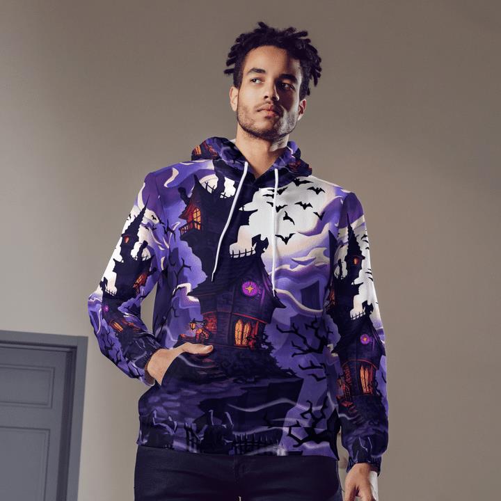 Haunted House At Full Moon Night Bat Rising Spooky 3D Hoodies 2 » Cool Gifts for You - Mfamilygift Haunted House At Full Moon Night Bat Rising Spooky 3D Hoodies 2