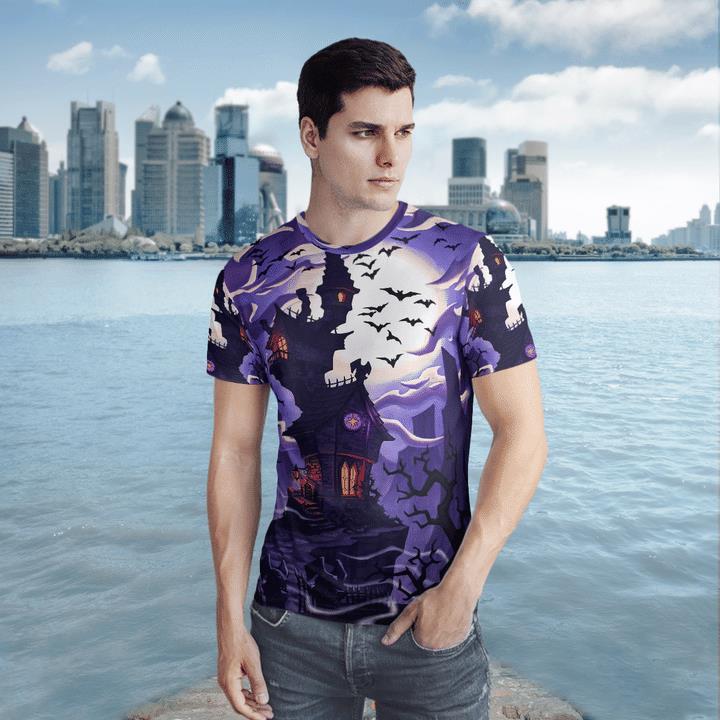 Haunted House At Full Moon Night Bat Rising Spooky 3D T-Shirt 1 » Cool Gifts for You - Mfamilygift Haunted House At Full Moon Night Bat Rising Spooky 3D T-Shirt 1