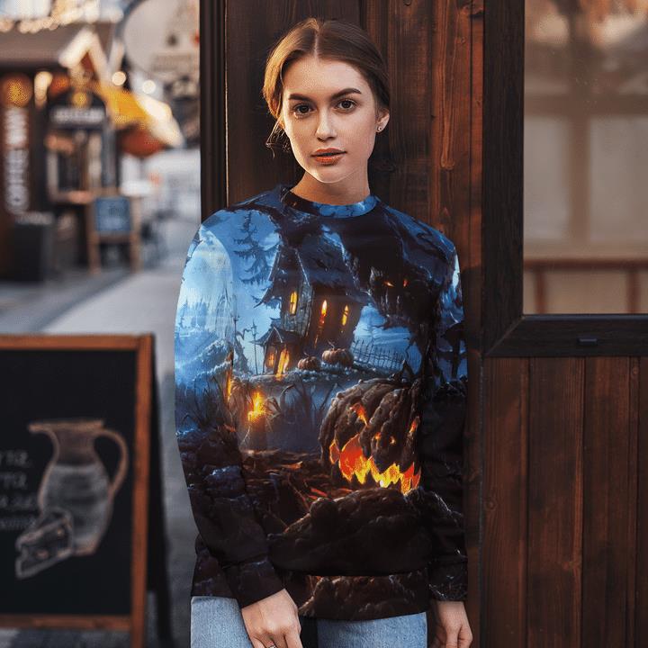 Haunted Land At Night Scary Spooky Tree Pumpkin 3D Aop Sweatshirt 1 » Cool Gifts for You - Mfamilygift Haunted Land At Night Scary Spooky Tree Pumpkin 3D Aop Sweatshirt 1