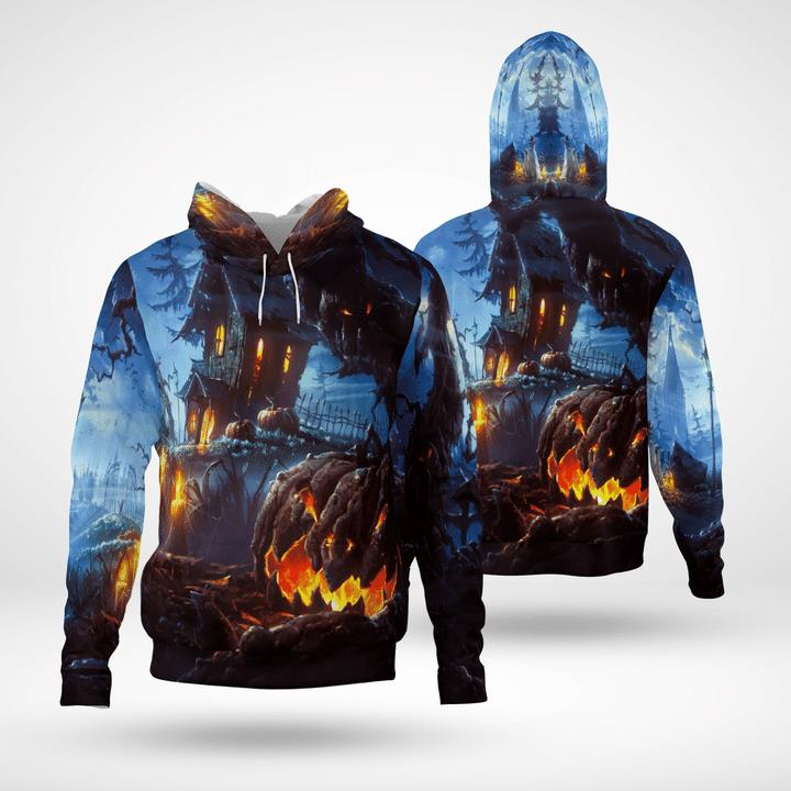 Haunted Land At Night Scary Spooky Tree Pumpkin 3D Hoodies