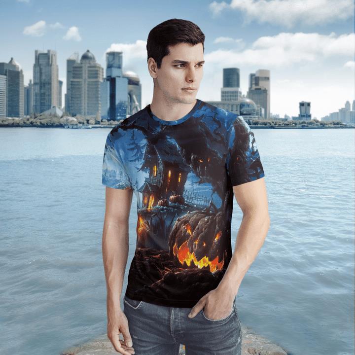 Haunted Land At Night Scary Spooky Tree Pumpkin 3D T-Shirt 1 » Cool Gifts for You - Mfamilygift Haunted Land At Night Scary Spooky Tree Pumpkin 3D T-Shirt 1