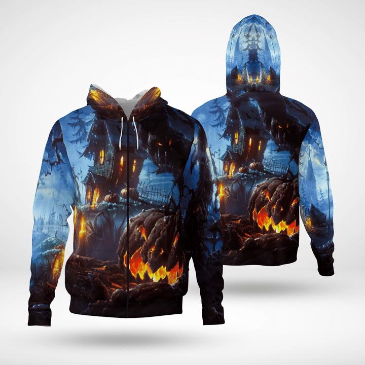 Haunted Land At Night Scary Spooky Tree Pumpkin 3D Zip Hoodies Haunted Land At Night Scary Spooky Tree Pumpkin 3D Zip Hoodies