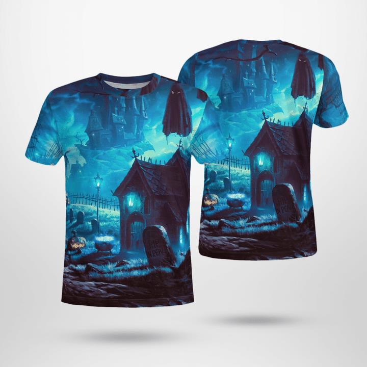 Headstone Rip In Peace Haunted Castle Spooky Halloween 3D T-Shirt