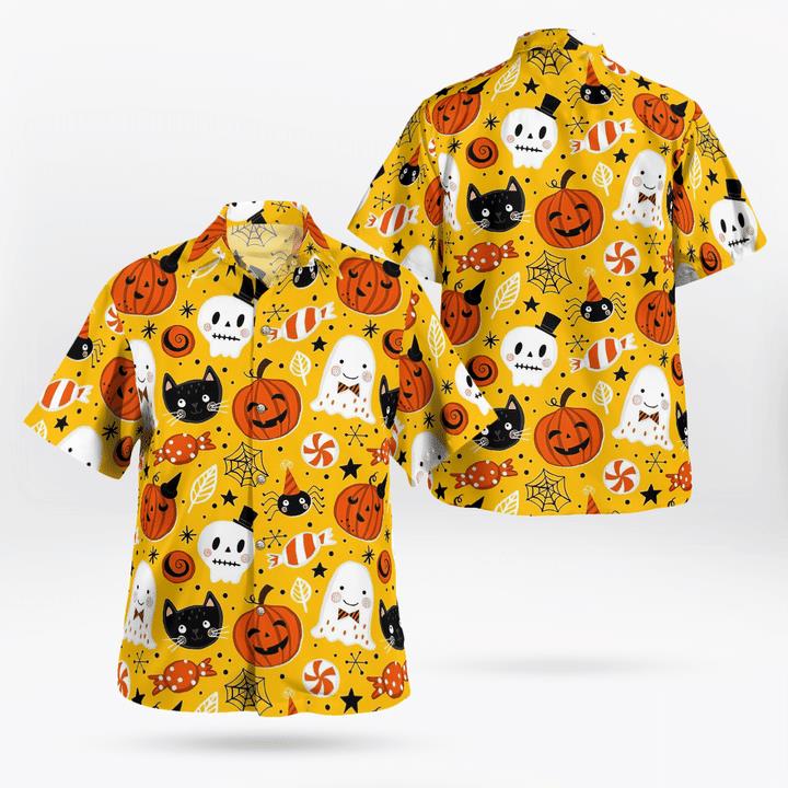Lovey Cute Halloween Symbols Ghost Spider Pumpkin Spooky Party 3D Hawaii Shirt