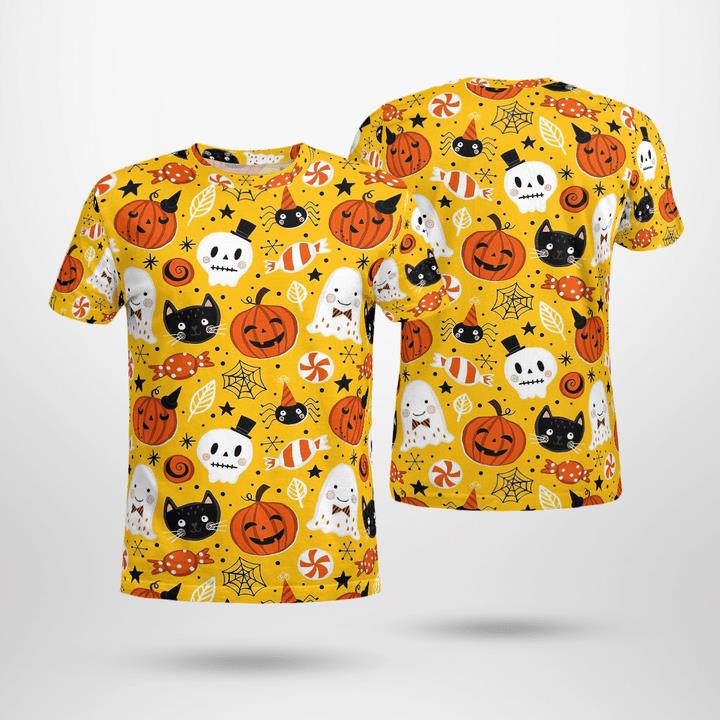 Lovey Cute Halloween Symbols Ghost Spider Pumpkin Spooky Party 3D T-Shirt