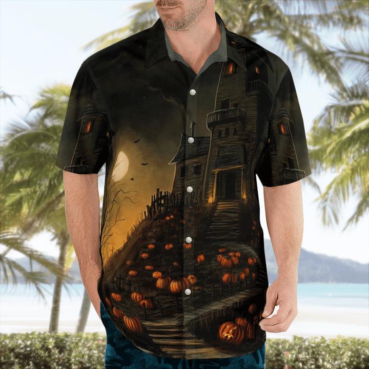 Pumpkin Garden Haunted House Scary Night Halloween 3D Hawaii Shirt 1 » Cool Gifts for You - Mfamilygift Pumpkin Garden Haunted House Scary Night Halloween 3D Hawaii Shirt 1