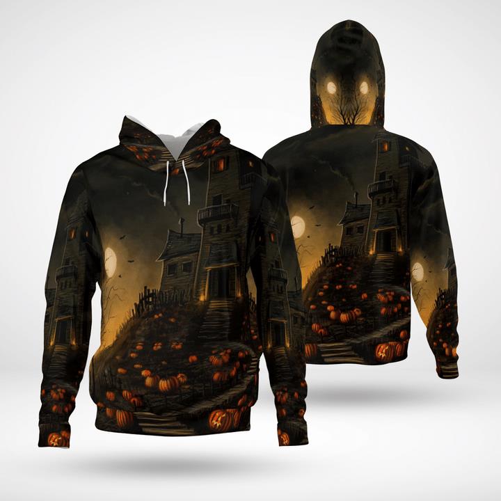 Pumpkin Garden Haunted House Scary Night Halloween 3D Hoodies