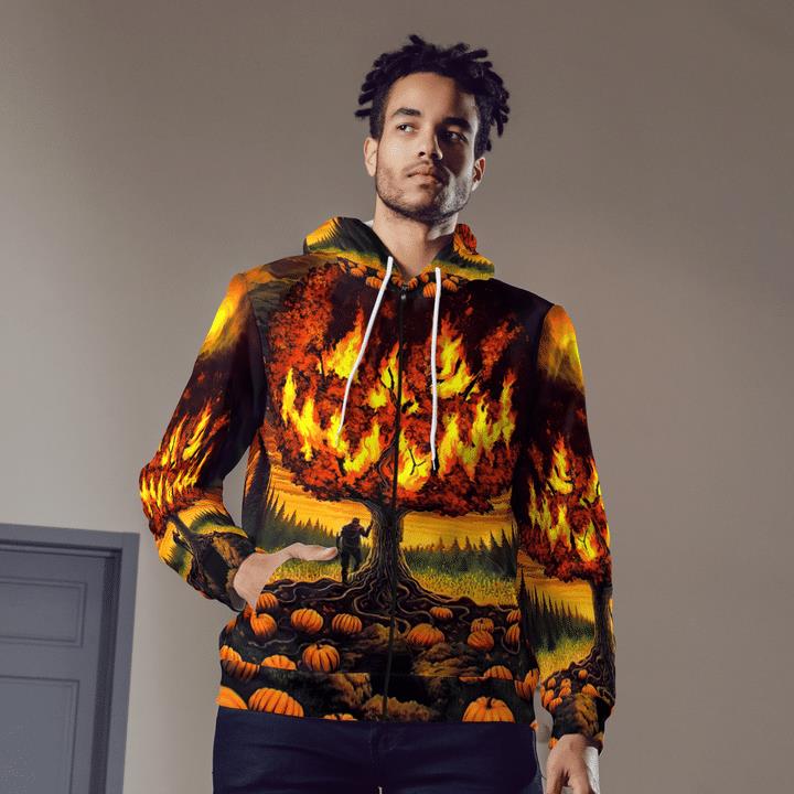 Scary Burning Tree Smiling Spooky Pumpkin Halloween 3D Zip Hoodies 1 » Cool Gifts for You - Mfamilygift Scary Burning Tree Smiling Spooky Pumpkin Halloween 3D Zip Hoodies 1