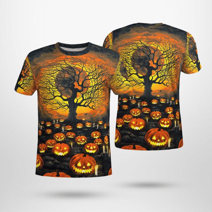 Scary Full Moon Night Pumpkin Yard Spooky Halloween 3D T-Shirt Scary Full Moon Night Pumpkin Yard Spooky Halloween 3D T-Shirt