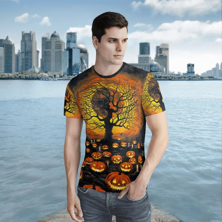 Scary Full Moon Night Pumpkin Yard Spooky Halloween 3D T-Shirt 1 » Cool Gifts for You - Mfamilygift Scary Full Moon Night Pumpkin Yard Spooky Halloween 3D T-Shirt 1