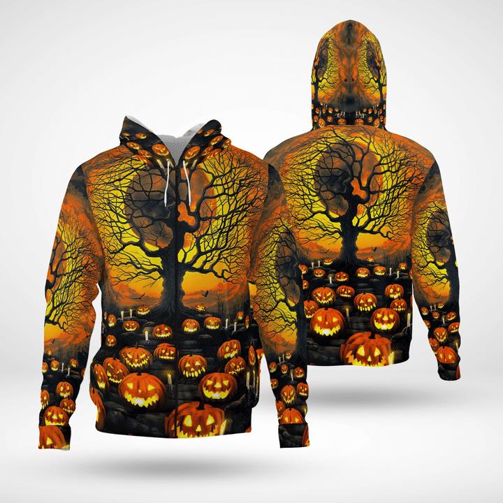 Scary Full Moon Night Pumpkin Yard Spooky Halloween 3D Zip Hoodies Scary Full Moon Night Pumpkin Yard Spooky Halloween 3D Zip Hoodies