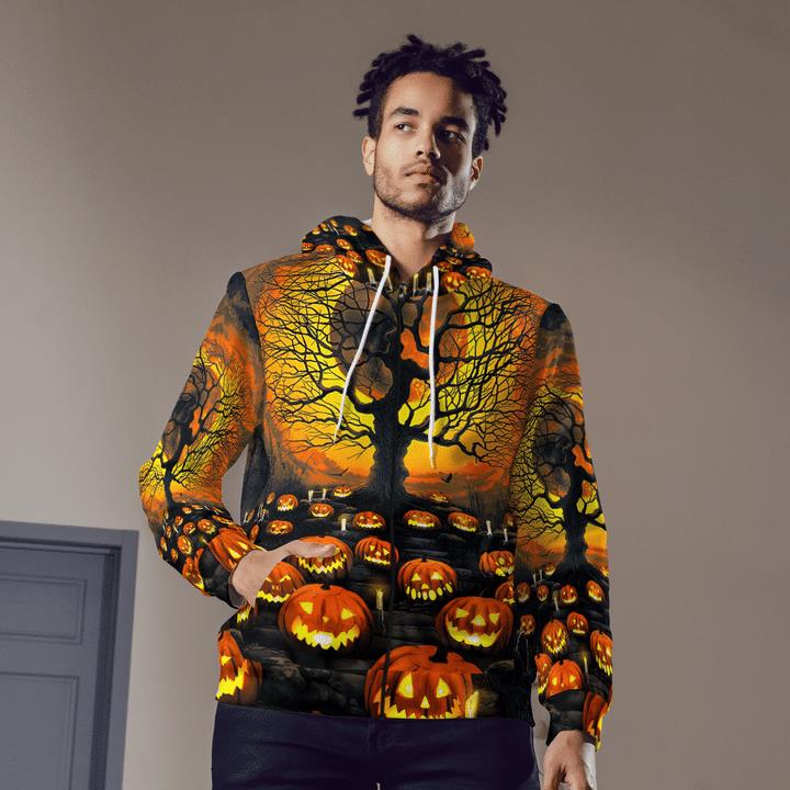 Scary Full Moon Night Pumpkin Yard Spooky Halloween 3D Zip Hoodies 1 » Cool Gifts for You - Mfamilygift Scary Full Moon Night Pumpkin Yard Spooky Halloween 3D Zip Hoodies 1