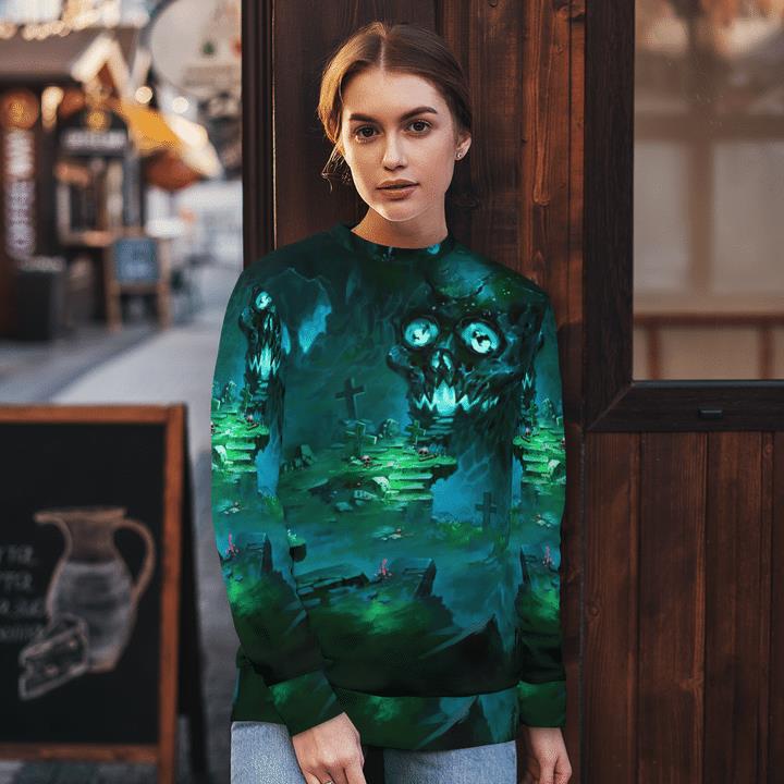 Scary Gate Of Demon Headstone Spooky Halloween 3D Aop Sweatshirt 1 » Cool Gifts for You - Mfamilygift Scary Gate Of Demon Headstone Spooky Halloween 3D Aop Sweatshirt 1