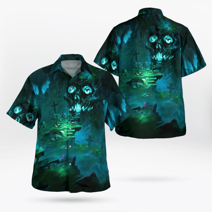 Scary Gate Of Demon Headstone Spooky Halloween 3D Hawaii Shirt