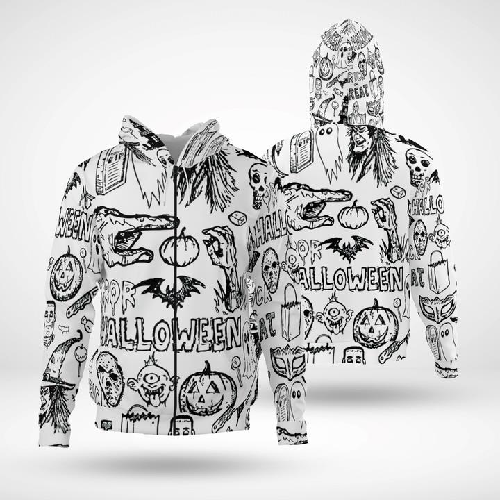 Scary Halloween Icon Spooky 3D Zip Hoodies