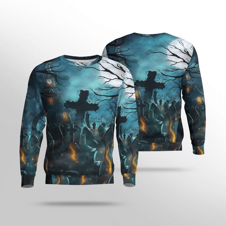Scary Halloween Night At Graveyard Spooky 3D Aop Sweatshirt