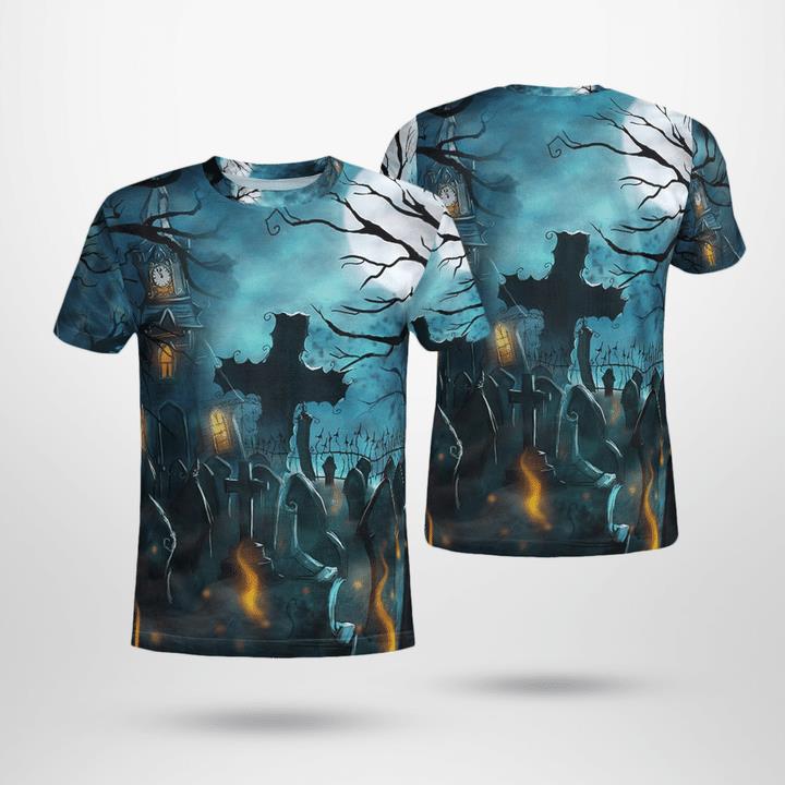 Scary Halloween Night At Graveyard Spooky 3D T-Shirt