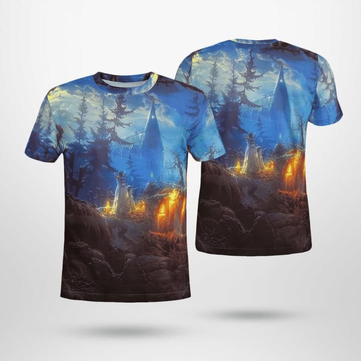Scary Halloween Night Ghost Custom Cathedral Spooky 3D T-Shirt